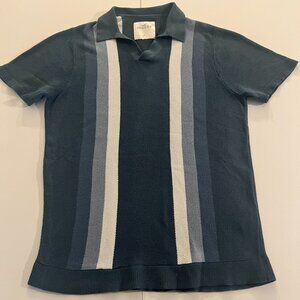 Hollister Collared Sweater Mens Lg Retro Teal Blue White Knit Short Sleeve Y2K